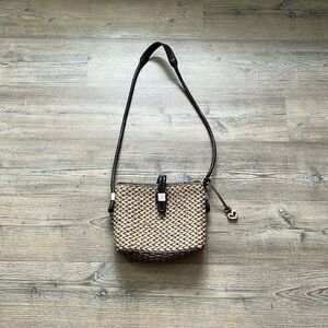Vintage Brighton Woven Basket Leather Crossbody Purse Bag Nude/Brown